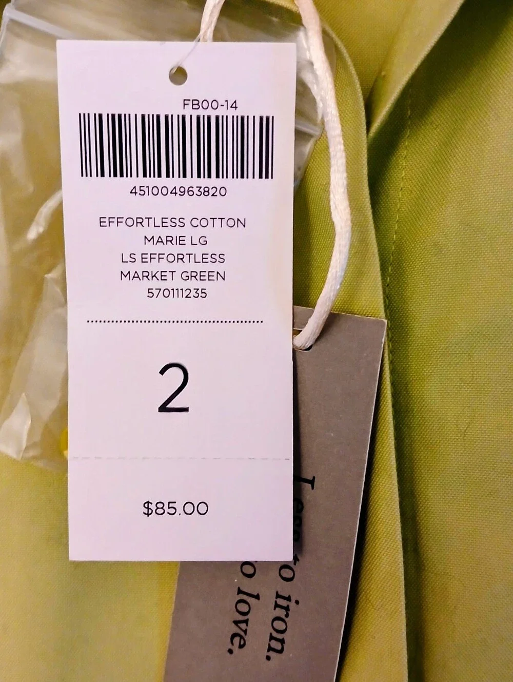 Chico’s No Iron Stretch Shirt Lime Green Button Down Blouse Top NWT Size 2